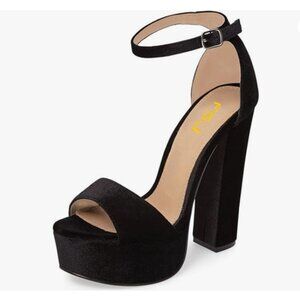 FSJ Black Sexy Ankle Strap Platform Sandal Chunky High Heel Open Toe Summer Shoe
